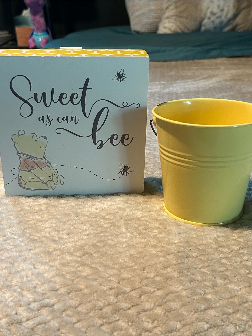 Disney Yellow 'Sweet as Can Bee' Decorative Bucket and Wall Plaque